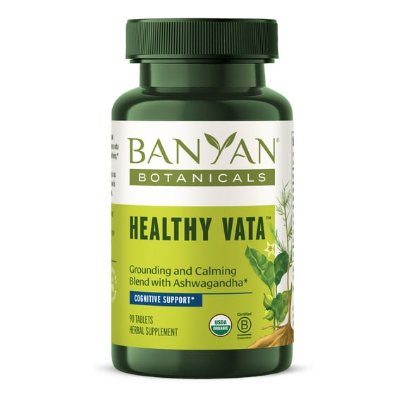 Banyan Botanicals Healthy Vata – Organic Herbal Supplement with Ashwagandha, Shatavari & Other Ayurvedic Herbs for Calm and Balanced Well-Being* – 90 Tablets – Non-GMO Sustainably Sourced Vegan