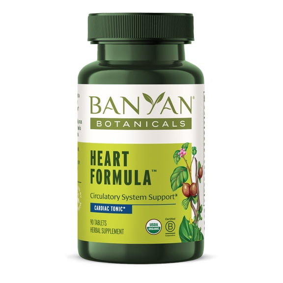 Banyan Botanicals Heart Formula – Organic Herbal Heart Health Supplement with Hawthorn Berry and ­­Guduchi – Supports Proper Function of The Heart* – 90 Tablets – Non-GMO Sustainably Sourced Vegan