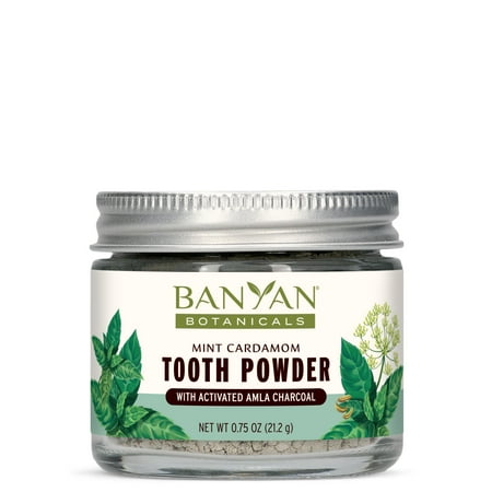 Banyan Botanicals Mint Cardamom Tooth Powder – Ayurvedic Fluoride-Free Toothpaste Alternative with Miswak & Activated Charcoal (from Amla) – 0.75oz, 80+ Uses – Non GMO Sustainably Sourced Vegan