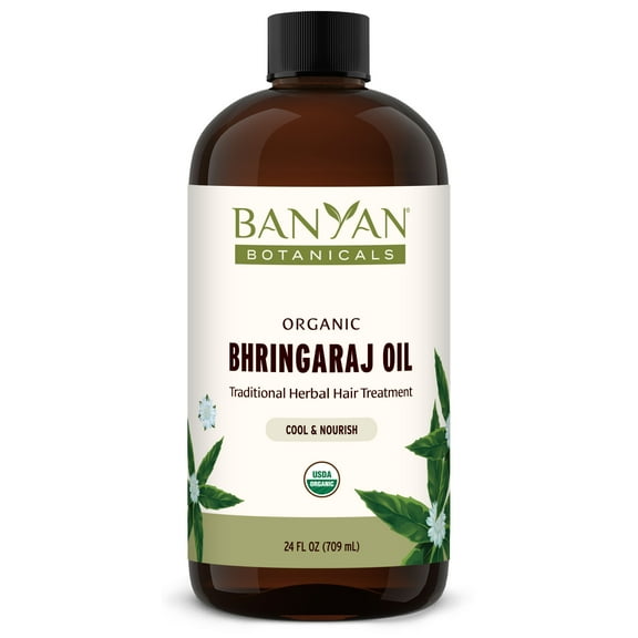 Banyan Botanicals Organic Bhringaraj Oil  Supports Healthy Hair Growth  Oil Made with Traditional Methods  24 oz.  Non-GMO Sustainably Sourced Ayurvedic Hair Oil