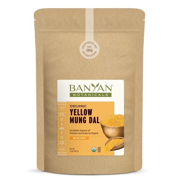 Banyan Botanicals Organic Yellow Mung Dal Premium Split Mung Beans for Kitchari, Cleansing, and Ayurvedic Recipes Plant-Based Protein 2 lb. Non-GMO, Gluten Free, Vegan