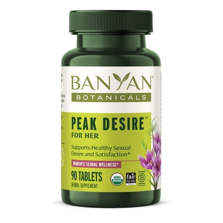 Banyan Botanicals Peak Desire for HER – Organic Herbal Blend for Healthy Libido, Arousal & Satisfaction* – Women's Sexual Wellness* – with Shatavari & Saffron – 90 tablets – Vegan Non-GMO Fair Trade