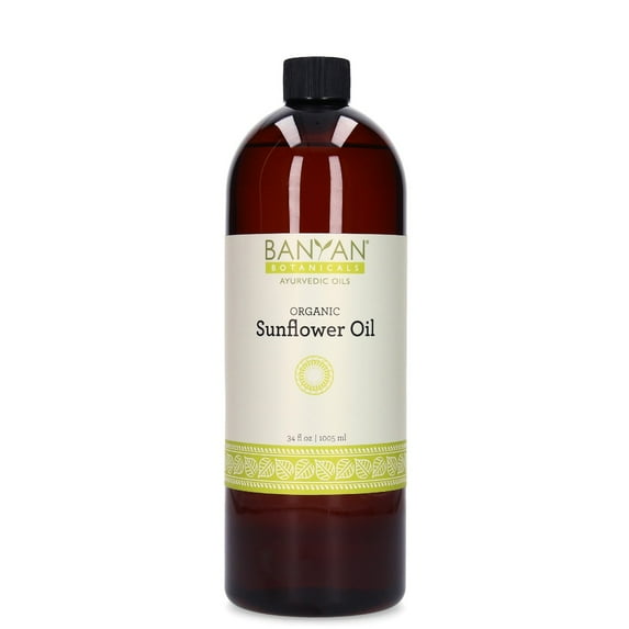 Banyan Botanicals Sunflower Oil – Organic Expeller Pressed Sunflower Oil for Massage – Smooth & Light Massage Oil for Abhyanga, Ayurvedic Self-Massage – 34 oz – Non GMO Sustainably Sourced Vegan