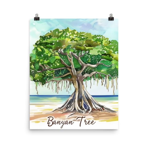 Banyan Tree Print, Maui Hawaii Tropical Wall Art, Island Print, Lahaina Landmark Decor, Hawaiian Nature Artwork, Paradise Gift Home Decor #223, Unframed Poster Size 8x12