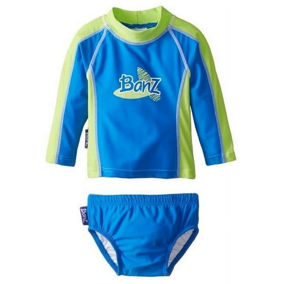 Banz BZ14-S2-CG-1 Baby Long Sleeve Rash Guard & Nappy Set, Blue & Green - Size 1