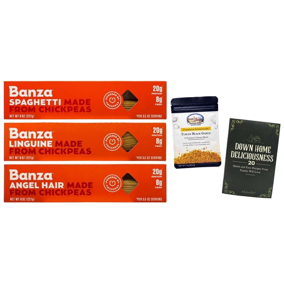 Chickpea Pasta - 3 shapes - 1 each: Spaghetti, Linguine, Angel Hair (8 oz.) + MerlinsMart Zine | Banza