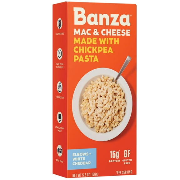Banza Chickpea Pasta Mac & Cheese  High Protein Gluten Free Healthy Pasta  Mac & Cheese, Elbows with White Cheddar (Pack of 6)
