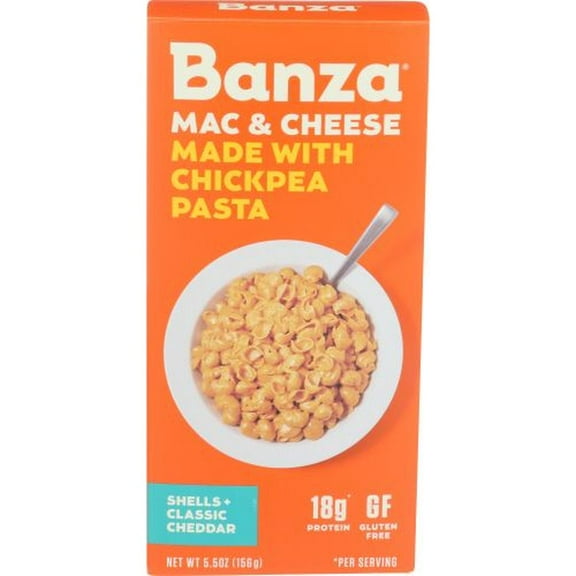 Banza Chickpea Pasta Shells Cheddar Mac and Cheese, 5.5 Ounce -- 6 per Case.
