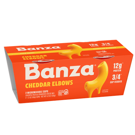 Banza Elbows & Cheddar Microwave Mac & Cheese Cups - High Protein, Gluten Free, Shelf-Stable Dinner, 4.2oz