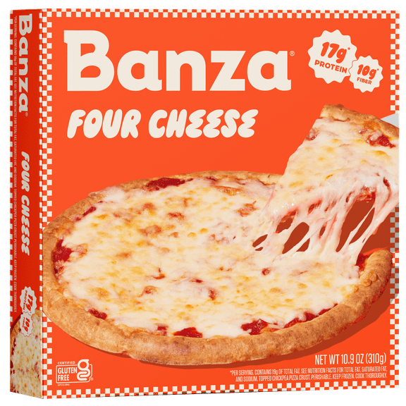 Banza Four Cheese Pizza from Chickpeas - High Protein, Gluten Free, Lower Carb Frozen Pizza, 11oz