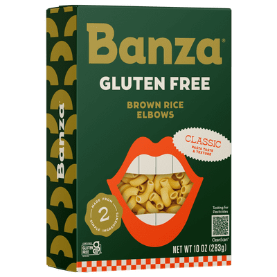 Banza Brown Rice Elbows, Gluten-Free Pasta Made in Italy, Non-GMO, 8oz, Classic Texture