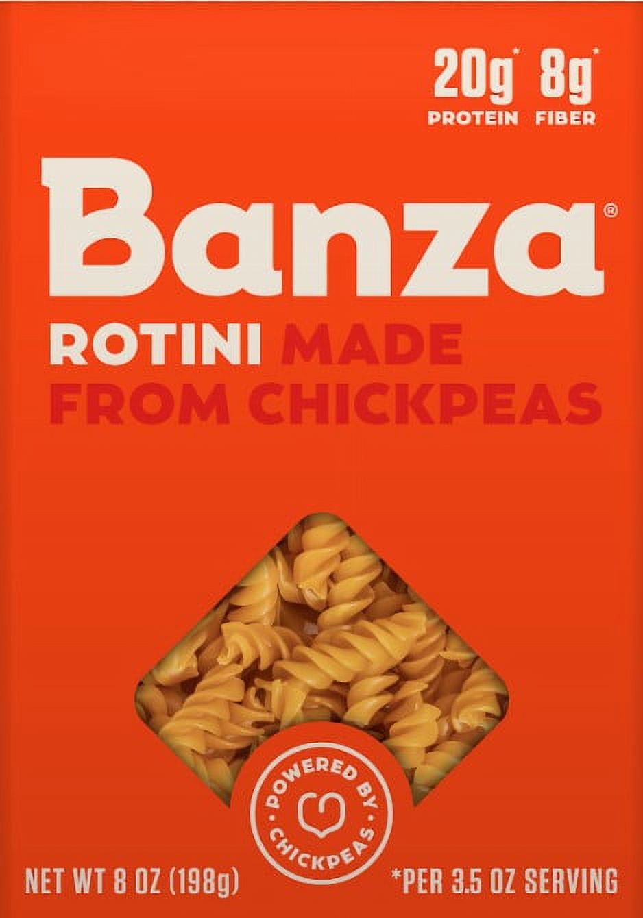 Banza Gluten Free Rotini Shelf Stable Pasta Made from Chickpeas, 8 oz