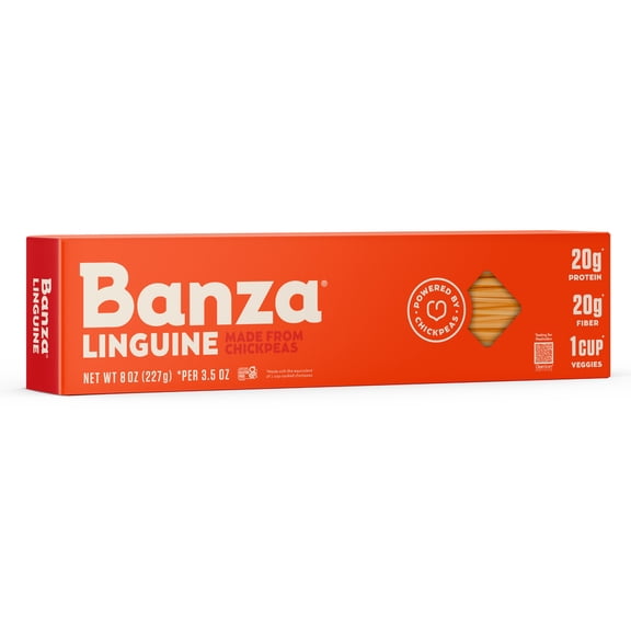 Banza Linguine Pasta from Chickpeas - Made In Italy, High Protein, High Fiber, and Lower Carb Italian Chickpea Noodles, 8oz