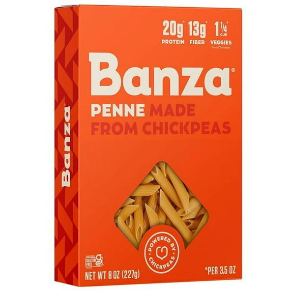 Banza Penne Pasta from Chickpeas - Gluten Free, High Protein, and Lower Carb Protein Penne Chickpea Pasta - 8oz ( Pack of 2 )