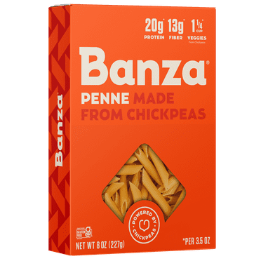 Banza Penne Pasta from Chickpeas - Gluten Free, High Protein, and Lower Carb Shelf-Stable Protein Noodles, 8oz