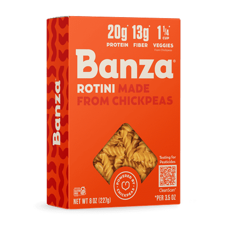 Banza Rotini Pasta from Chickpeas - Gluten Free, High Protein, and Lower Carb Protein Noodles, 8oz