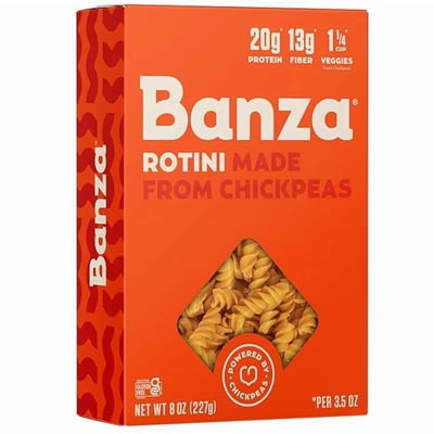 Banza Rotini Pasta from Chickpeas - Gluten Free, High Protein, and Lower Carb Protein Rotini Chickpea Pasta - 8oz