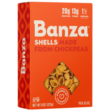 Banza Shells Pasta from Chickpeas - Gluten Free, High Protein, and Lower Carb Protein Noodles, 8oz