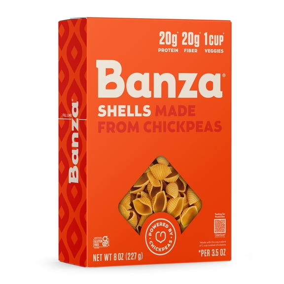 Banza Shells Pasta from Chickpeas - Gluten Free, High Protein, and Lower Carb Protein Noodles, 8oz