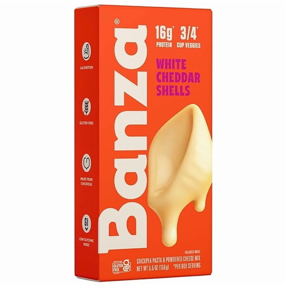 Banza Shells & White Cheddar Mac and Cheese - High Protein, Gluten Free, and Lower Carb Protein Mac and Cheese - 5.5oz