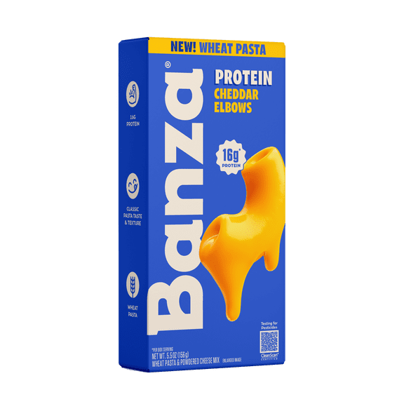 Banza Wheat Protein Cheddar Elbows Mac & Cheese 16g Protein per Serving, No-Compromises Taste & Texture, Creamy & Cheesy, Powered by Chickpeas, 5.5oz