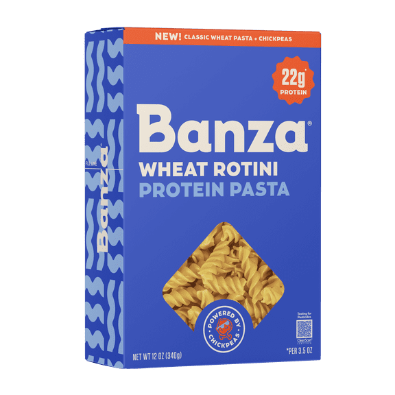 Banza Wheat Protein Rotini Pasta 22g Protein per Serving, No-Compromises Taste & Texture, Powered by Chickpeas, 12oz