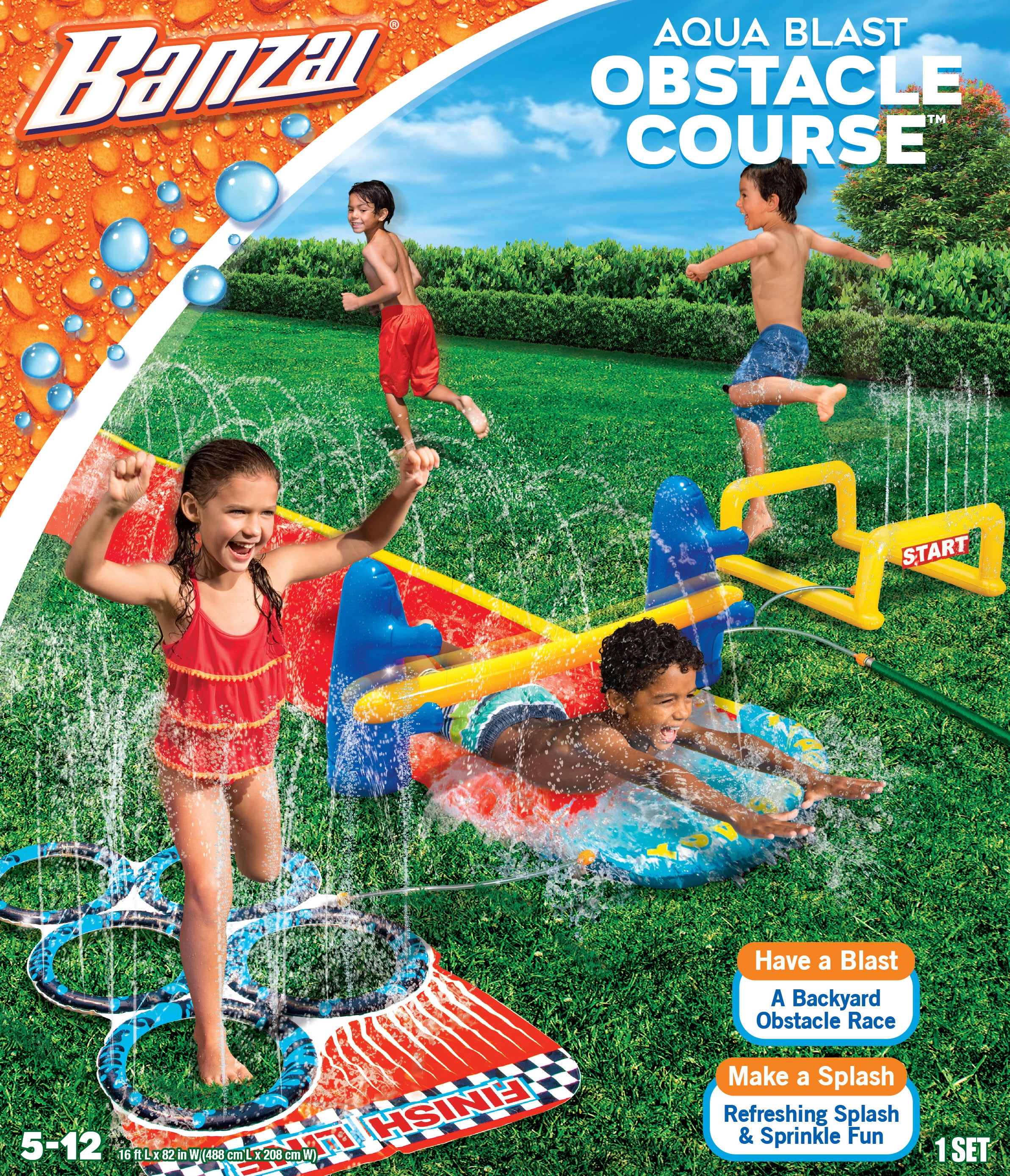 Banzai 2-in-1 Obstacle Course Water Slide, Ages 5-12, Unisex