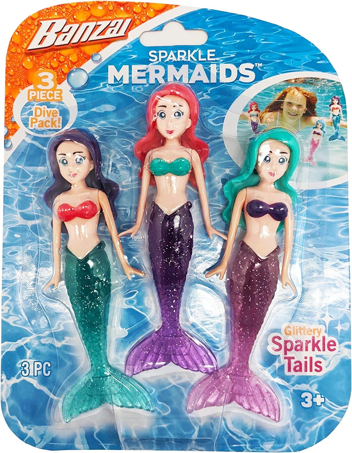 Banzai, Mermaid Dive Toys, 3 Piece Glittery Sparkle Tails