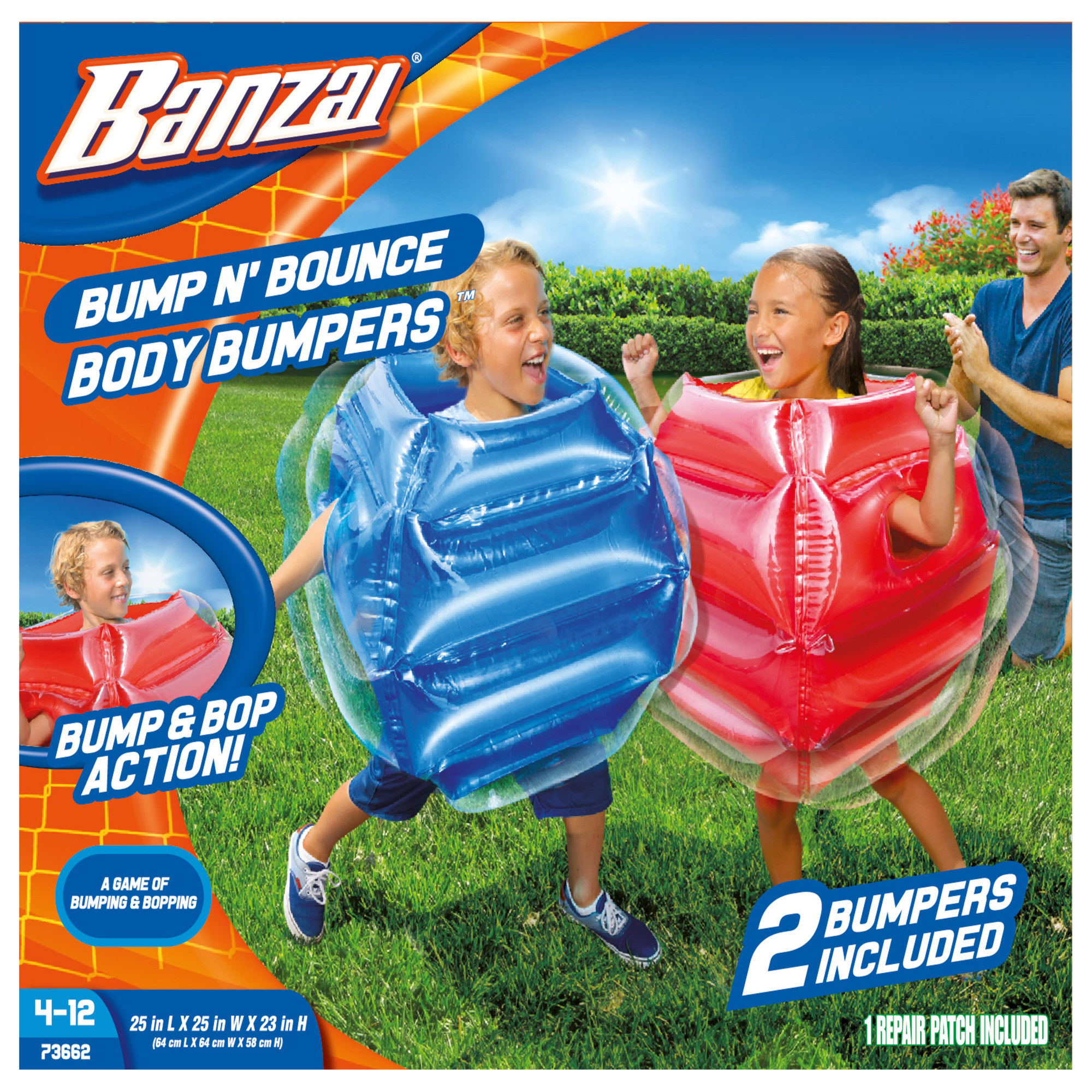 Banzai Bump N Bounce Plastic Body Bumpers in Red & Blue, 2 Bumpers, Kids Toy, 4+ - image 1 of 3