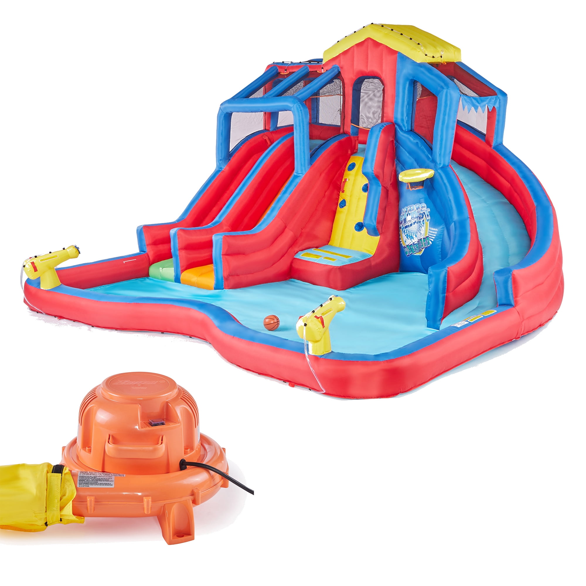 Banzai Hydro Blast Inflatable Water Park with Blue and Red Slides
