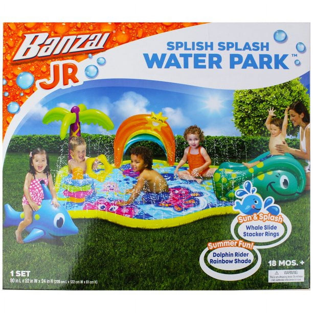 Banzai JR Splish Splash Water Park Kiddie Play Pool Kids w Slide Rider