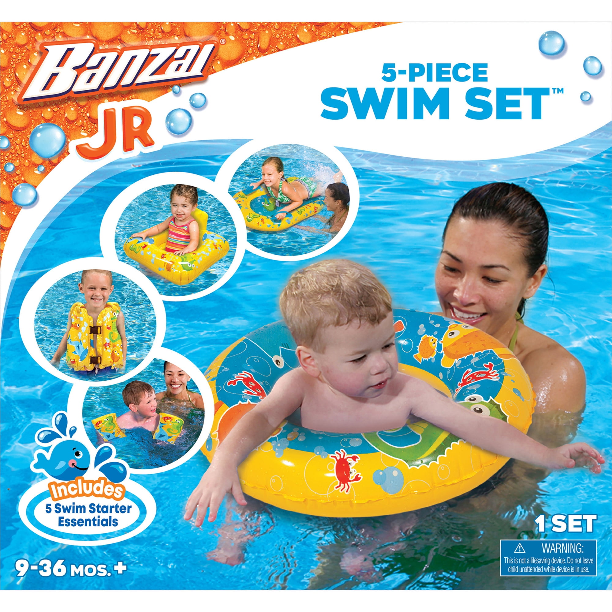 Banzai Jr. 5-Piece Toddler Swim Set (Vest, Floaties, Ring, Seat, Board ...