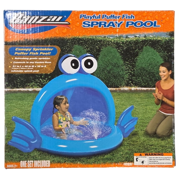 Banzai Puffer Fish Spray Pool Swimming Pool with Sprinkler & Protective Canopy