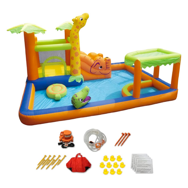 Banzai Safari Splash Water Park Inflatable Bouncer with Cannon and Blower