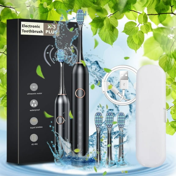 Banzch Electric Toothbrush- Electric Toothbrush With 4 Brush Heads With Travel Case- 6 Cleaning Modes- IPX7 Water Proofing-Newly Upgraded Electric Toothbrush- Longer L,Mothers Day Gifts