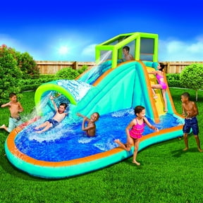 SCS Direct Banzi Inflatable Water Slide - Huge Kids Pool (14 Feet Long by 8 Feet High) with Built in Sprinkler Wave and Water Wall- Heavy