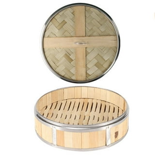 Gerich Steamer Basket Bamboo with Stainless Steel Ring Set Food Steamer,  Soul Kitchen Bamboo Steamer Basket for Bao Buns 