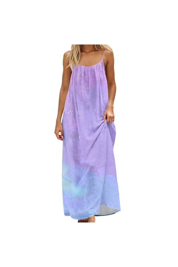 Backless Cami Dresses for Women Sleeveless Spaghetti Strap Back Tie Outfits Crew Neck Gradient Dress Summer Vacation Outfits