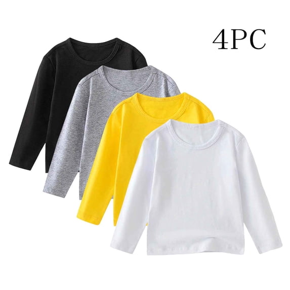 BaoFuBaoMei Basic Tee Shirt Boys Girls 4 Pack Cotton Solid Color Long Sleeve Tops Slim Crew Neck Fall Outfits for School Daily Wear Outdoor