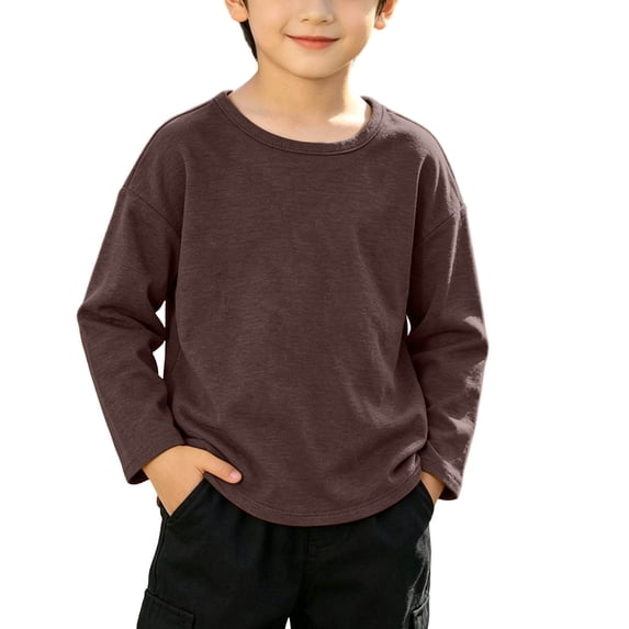BaoFuBaoMei Basic Tee Shirt Boys Girls Cotton Solid Color Long Sleeve Tops Slim Crew Neck Fall Outfits for School Daily Wear Outdoor