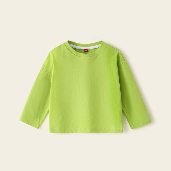 BaoFuBaoMei Basic Tee Shirt for Boys Girls Cotton Solid Color Long Sleeve Tops Slim Crew Neck Fall Clothes for School Daily Wear Outdoor