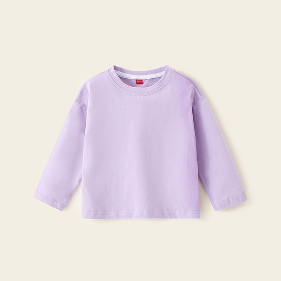 BaoFuBaoMei Basic Tee Shirt for Boys Girls Cotton Solid Color Long Sleeve Tops Slim Crew Neck Fall Clothes for School Daily Wear Outdoor