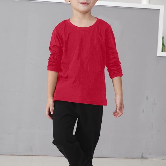 BaoFuBaoMei Basic Tees Boys Girls Cotton Solid Color Long Sleeve Shirt Tops Slim Crew Neck Fall Clothes for School Daily Wear Outdoor