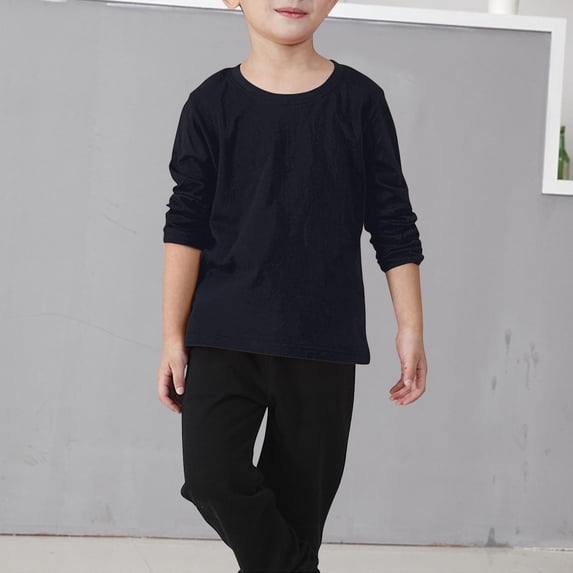 BaoFuBaoMei Basic Tees Boys Girls Cotton Solid Color Long Sleeve Shirt Tops Slim Crew Neck Fall Clothes for School Daily Wear Outdoor
