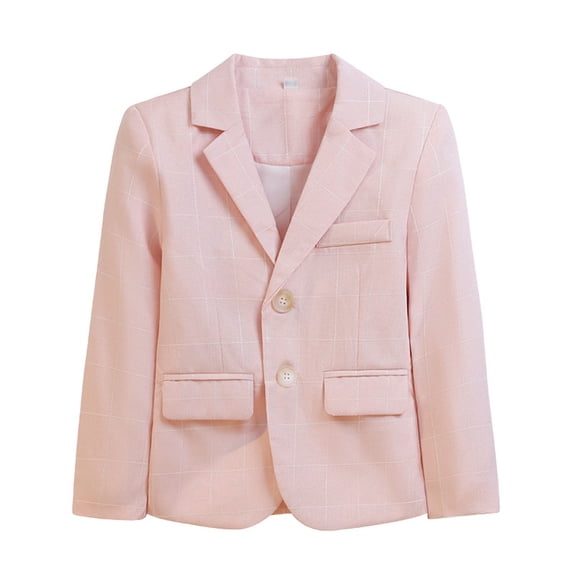 BaoFuBaoMei Blazers for Boys Girls Plaid Long Sleeve Jacket Button Slim Collared Fall Outfits for Wedding Ring Bearer Formal Event