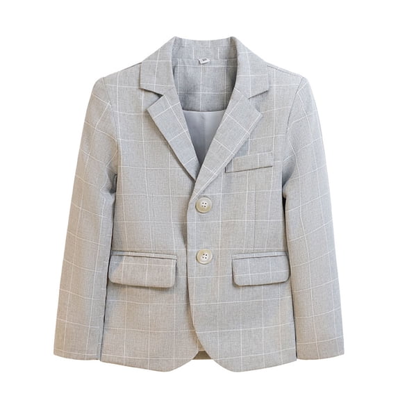 BaoFuBaoMei Blazers for Boys Girls Plaid Long Sleeve Jacket Button Slim Collared Fall Outfits for Wedding Ring Bearer Formal Event
