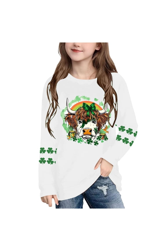 Boys Girls Fall Tops St Patricks Day Green Long Sleeve Pullover Shirt Loose Crew Neck Clothes for Irish Festival Themed Party