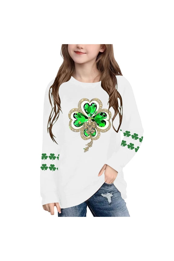 Boys Girls Long Sleeve Tee Shirts St Patricks Day Green Pullover Tops Loose Crew Neck Fall Clothing for Irish Festival Themed Party