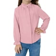 thumbnail image 1 of BaoFuBaoMei Button down Shirts for Girls Back to School Solid Color Long Lantern Sleeve Tops Ruffle Ruched Pleated Slim Mock Neck Fall Outfits for School Daily Wear Outdoor, 1 of 6