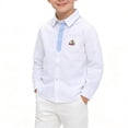 thumbnail image 1 of BaoFuBaoMei Button down Tops for Boys Girls Back to School Cotton Solid Color Long Cuffed Sleeve Shirt with Pockets Embroidery Slim Collared Fall Clothes for School Daily Wear Outdoor, 1 of 7